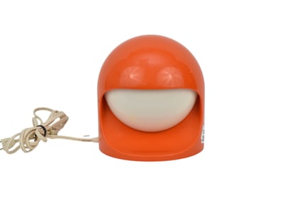 Mid century modern atomic space age light by Lightolier Model Interplay 2 Orange with white shade.