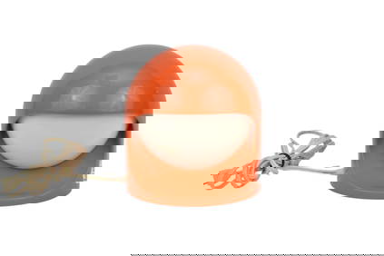 Mid century modern atomic space age light by Lightolier Model Interplay 2 Orange with white shade. (1 of 8)