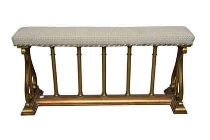 Antique Prayer Bench, Bronze Base with Upholstered Top, 20"h x 42"w x 7"d