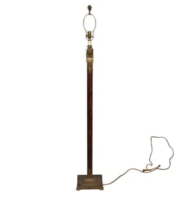 Floor Lamp with Brass/Bronze Lion Head on Square Column Ending on Square Bronze Base 66"h