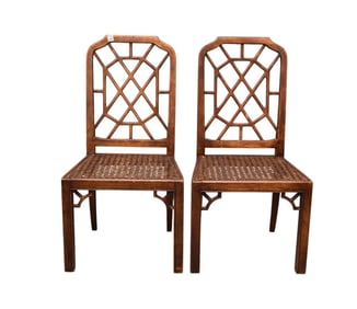 Pr. Caned Chippendale Style Side Chairs with Caned Seats, Some Wear to
