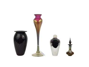 4 Art Glass Tableware's, 2 Perfumes, 10 1/2"h Corein VMBR 82' & Smallest Abelman 1983 (top of