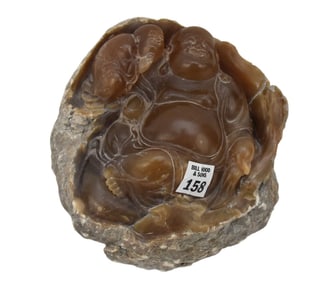 Carved Buddha's in Stone Orb, 6"h x 9"w