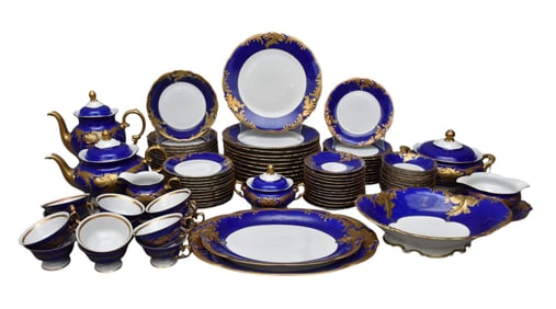 Vintage China Service, Wawel, Poland, Cobalt Blue with Heavy Gold
