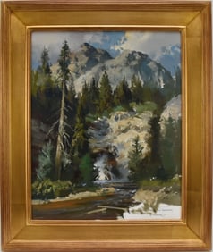 Thomas Nicholas NA (American b. 1934) oil on board and Gilt frame Running eagle Falls Glacier