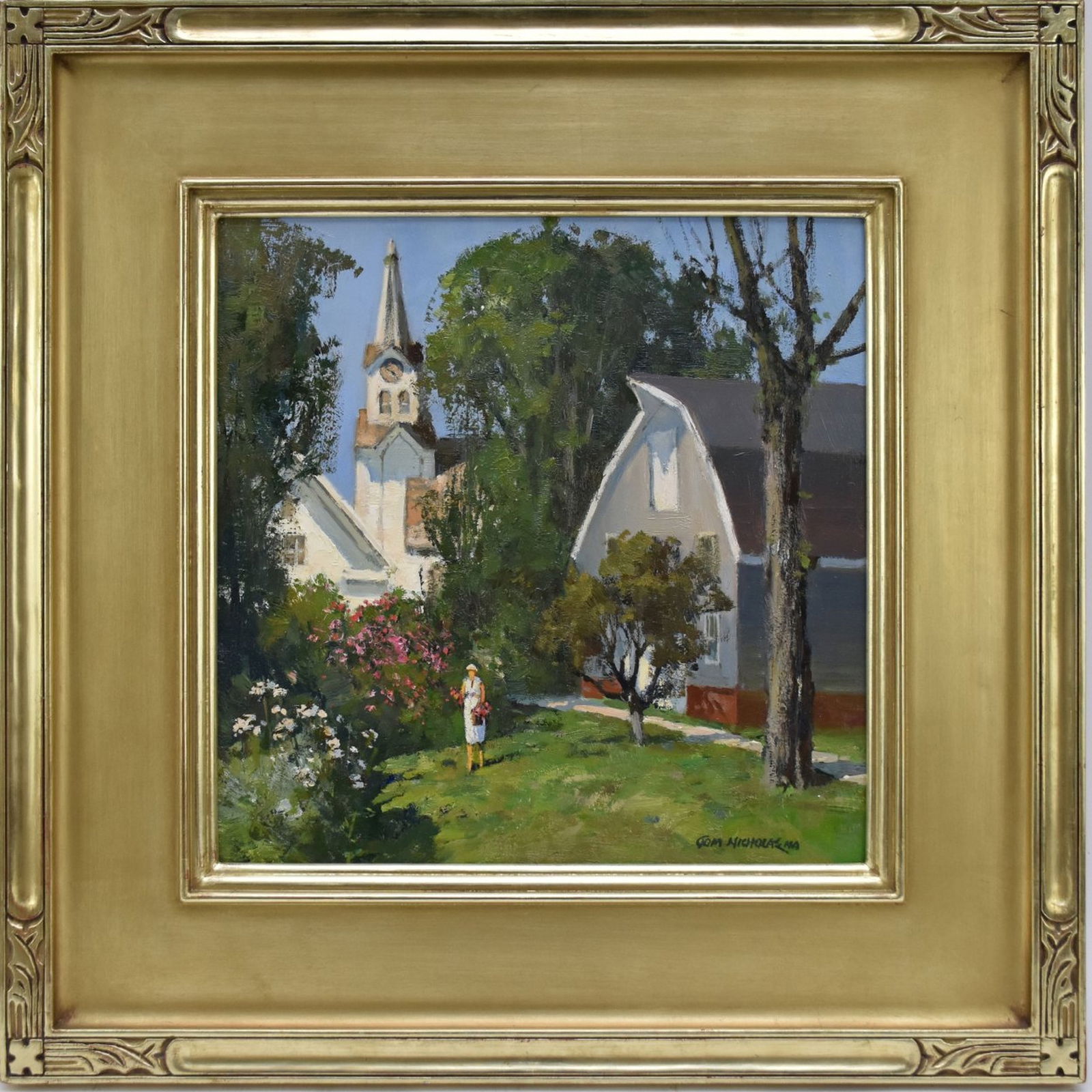 Thomas Nicholas NA (American b. 1934) oil on board signed low right, Summer Roses Jonesport. Ptng. (1 of 6)