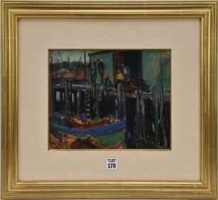 Antonio Pietro Martino (American 1902 - 1988) Pastel Dock Scene (no apparent signature) sight 9 x 11