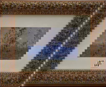 J. Alden Weir (American 1852 - 1919) watercolor landscape trees with a cow in a field the moon going