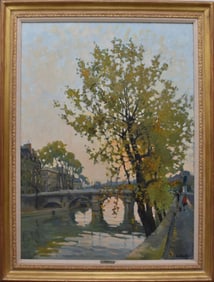 Constantin Kluge (French 1912 - 2003) Large oil on canvas, "Le Pont Neuf". Paris Scene -Bridge over