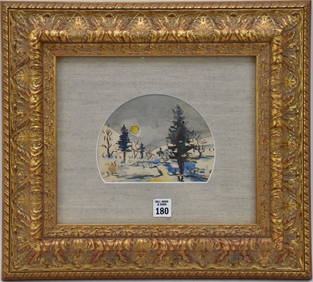 Walter E. Baum (1884-1956, Pennsylvania) watercolor - winter scene signed lower left side, sight (1 of 5)