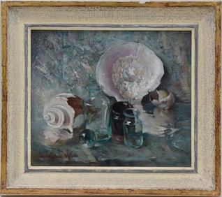 Arthur Meltzer (1893 to 1989 Bucks County) oil on canvas- iridescent shell ptng. 12 x 14 inches,