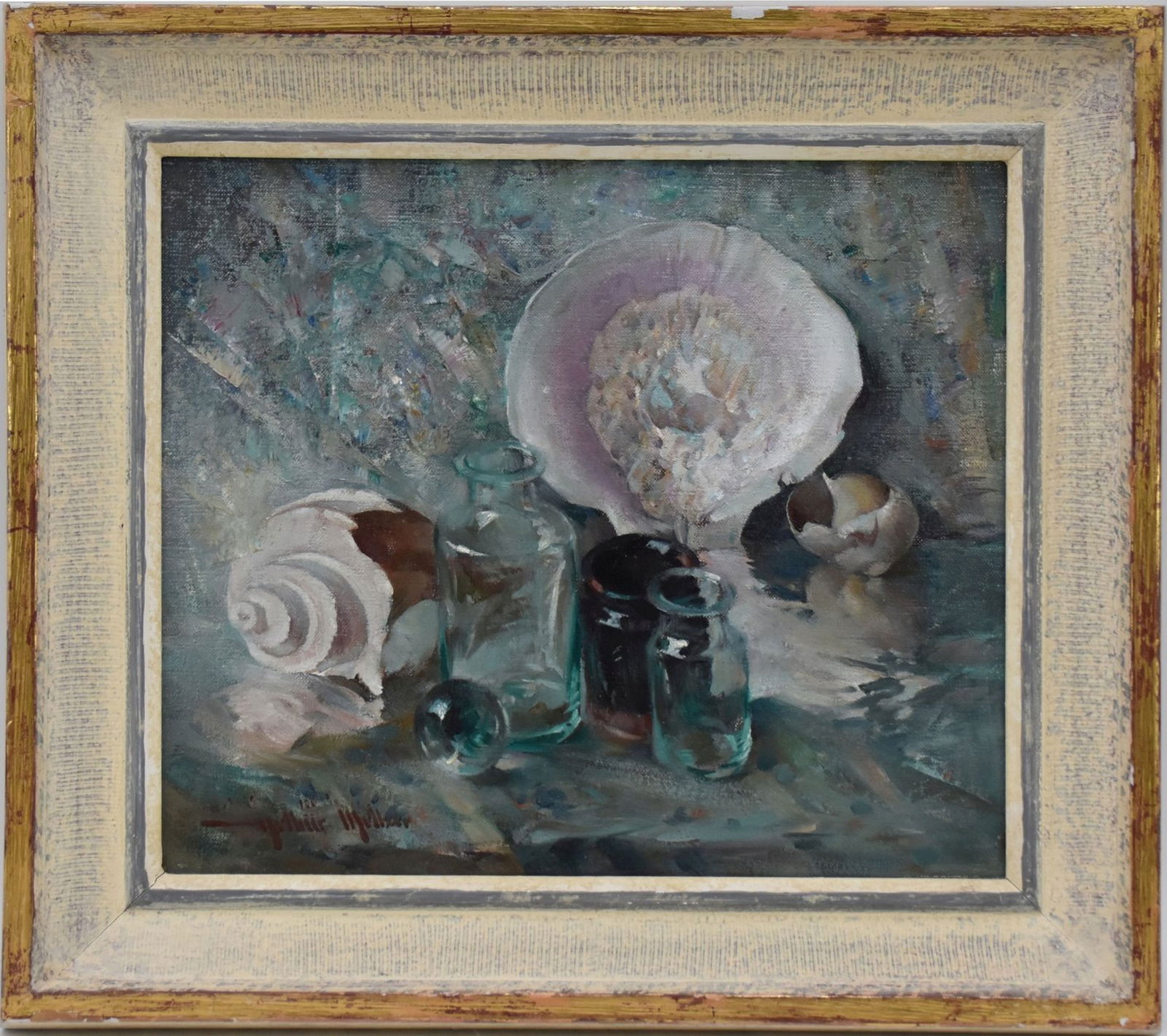 Arthur Meltzer (1893 to 1989 Bucks County) oil on canvas- iridescent shell ptng. 12 x 14 inches, (1 of 6)