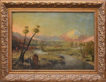 William Birdsall Gifford (American, 1839-1929) oil on canvas, Orientalist Landscape Painting. Jordan