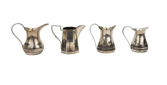 4 Iraqi Sterling Cream Pitchers, Assorted Designs, 4"-5" h 23 TOZ