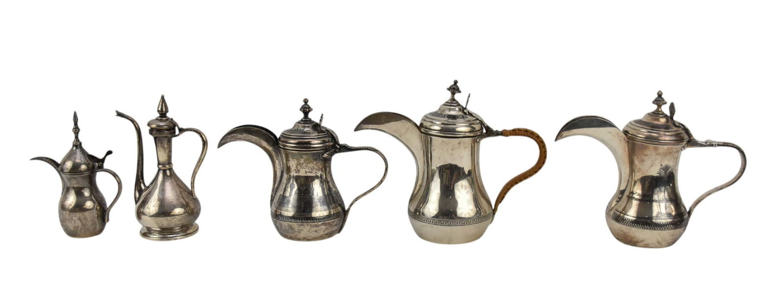 5 Iraqi Sterling Assorted Pitchers 2 with Designs, 3 without Designs, 45.75 ozt (1 of 16)