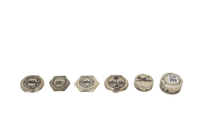 5 Iraqi Sterling Ladies Compacts Each with Different Niello Design and 1 Sm. Box