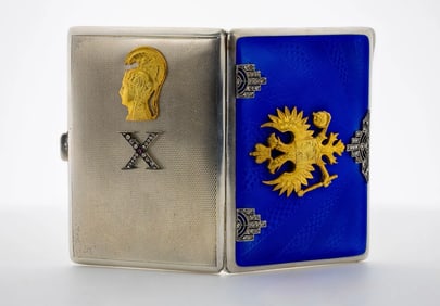 Rare Antique Russian Empire 84 Silver enamel Diamond Cigarette