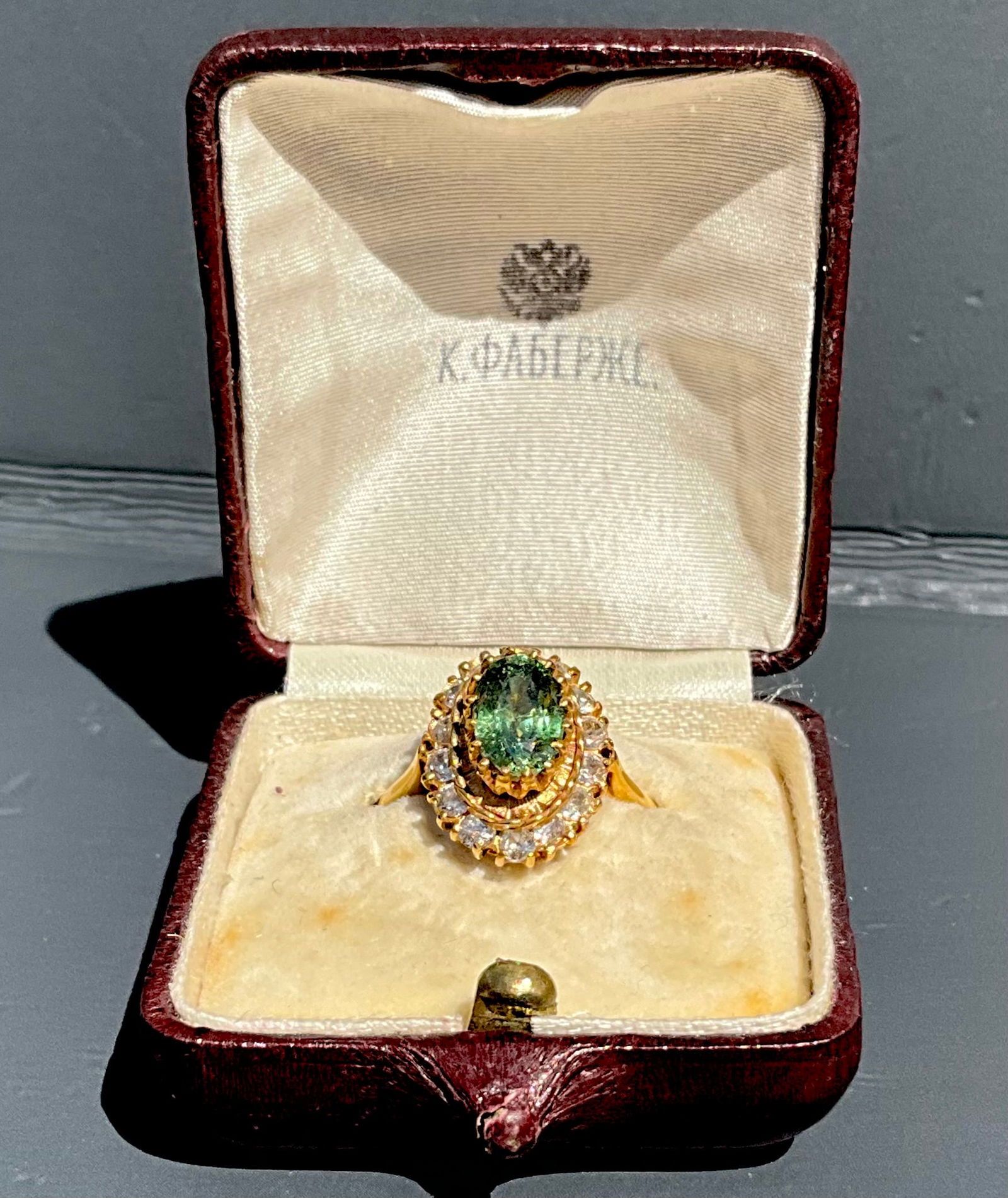 Russian antique gold ring GIA 2ct Demantoid garnet and diamond Ring. (1 of 12)