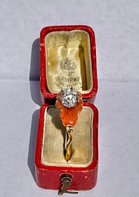 Russian Antique Gold Enamel 1.24 Carat old mine diamond Ring size