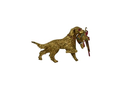 Vintage 18K Yellow Gold Irish Setter Bird Dog Brooch. Enamel spaniel retriever bird dog. Wt. 9.9