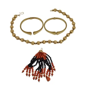 14K yellow Gold Jewelry Lot. 2 Bracelets 6.5" inner circumference with 1.5" opening, 1 Gold Bead