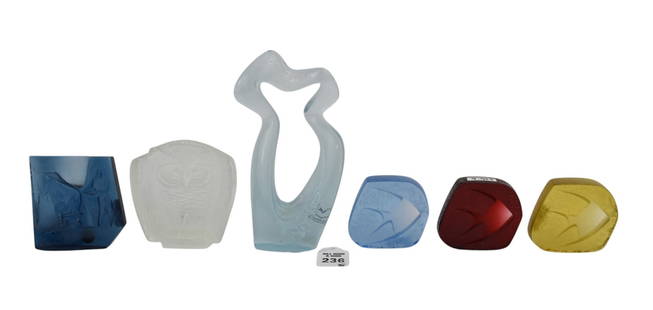 JAN CERNY (Czech, 1907-1978) Crystal Sculptures - A group of six Czech art glass sculptures. Five: JAN CERNY (Czech, 1907-1978) Crystal Sculptures - A group of six Czech art glass sculptures. Five are by JAN CERNY (Czech, 1907-1978) for Ceska including: TOREADOR (bullfighter), dark blue, 3.25" x 3.