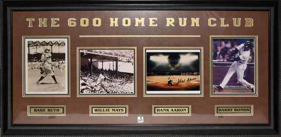 The 600 Home Run club Framed display Autographed pictures. Staring a Signed Babe Ruth Sepia