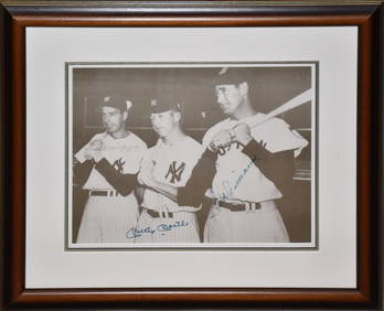 Autographed Sepia picture by New York Yankees Mickey Mantle, Joe DiMaggio, and Red Sox Ted Williams (1 of 8)