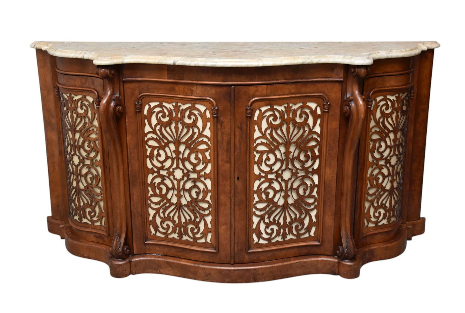 Victorian Regency Sideboard, Rosewood, Serpentine Form, 2 Center Carved Wood Doors Flanked by (1 of 6)