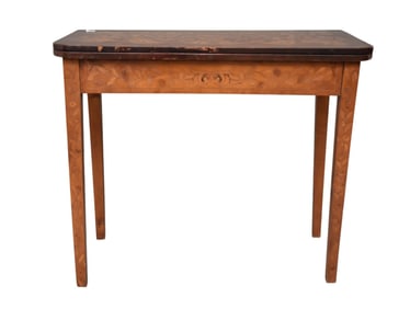 Dutch Marquetry 19th C. Game Table, Opens to Reveal Marquetry Border and Fabric Surface, 27 1/2"h x