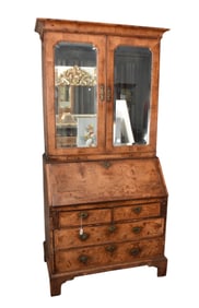 English 19rh c. Secretary, 2 beveled Glass Doors Over Slant Front with fitted interior over side by