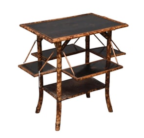 English Bamboo Stand with Folding Lacquered Shelves, 28"h x 32"w (sides down) x