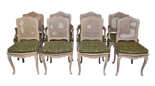 8 Whitewashed French Provincial Chairs, Caned Back & Seats, 4 Arm, 4