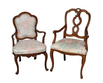 2 Carved Continental Armchairs, 19th