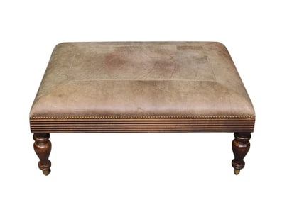 Leather tufted top ottoman made by the Newport collection for Bloomingdales 15" high x 29" wide x