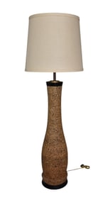 Mid Century Cork Floor Lamp with Linen Shade. 67"h
