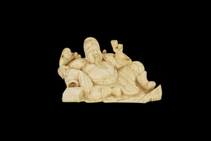 Bone Chinese Type Sculpture, Reclining Buddha, 5"w