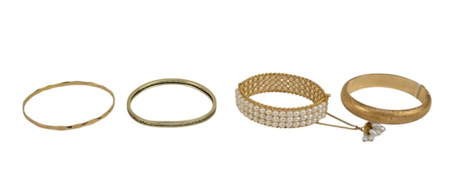 3 -14K & 1 - 10K Yellow Gold Bangle Bracelets. 3 - 14K yellow gold bangles 7" inner circumference