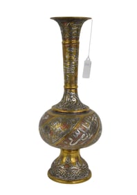 Damascene Mamluk Revival Vase, Silver Inlaid - C. Late 19th-20th century. Egypt or Syria. Antique