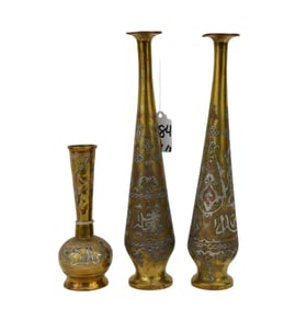 Three Syrian Damascene Mamluk Revival Vases, Silver Inlaid - C. Late 19th-20th century. Egypt or