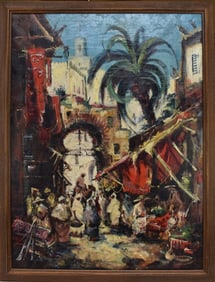 Joseph Steib (German 1898-1957) Morocco Market Scene, Oil on canvas; signed lower right , canvas 39