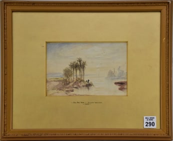 Elijah Walton (1832 - 1880) Watercolor- On the Nile - ca. 1866. 5 x 6-1/2inches. Overall framed size