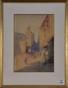 George Sheringham (UK 1884 - 1937) Watercolor- North African Street Scene, sight size 13-1/2 x 9-3/4