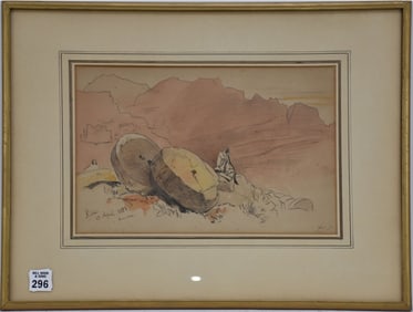 Edward Lear (UK 1812 - 1888) Petra- 1858 Study, label on reverse, no apparent signature. 8-1/2 x 12