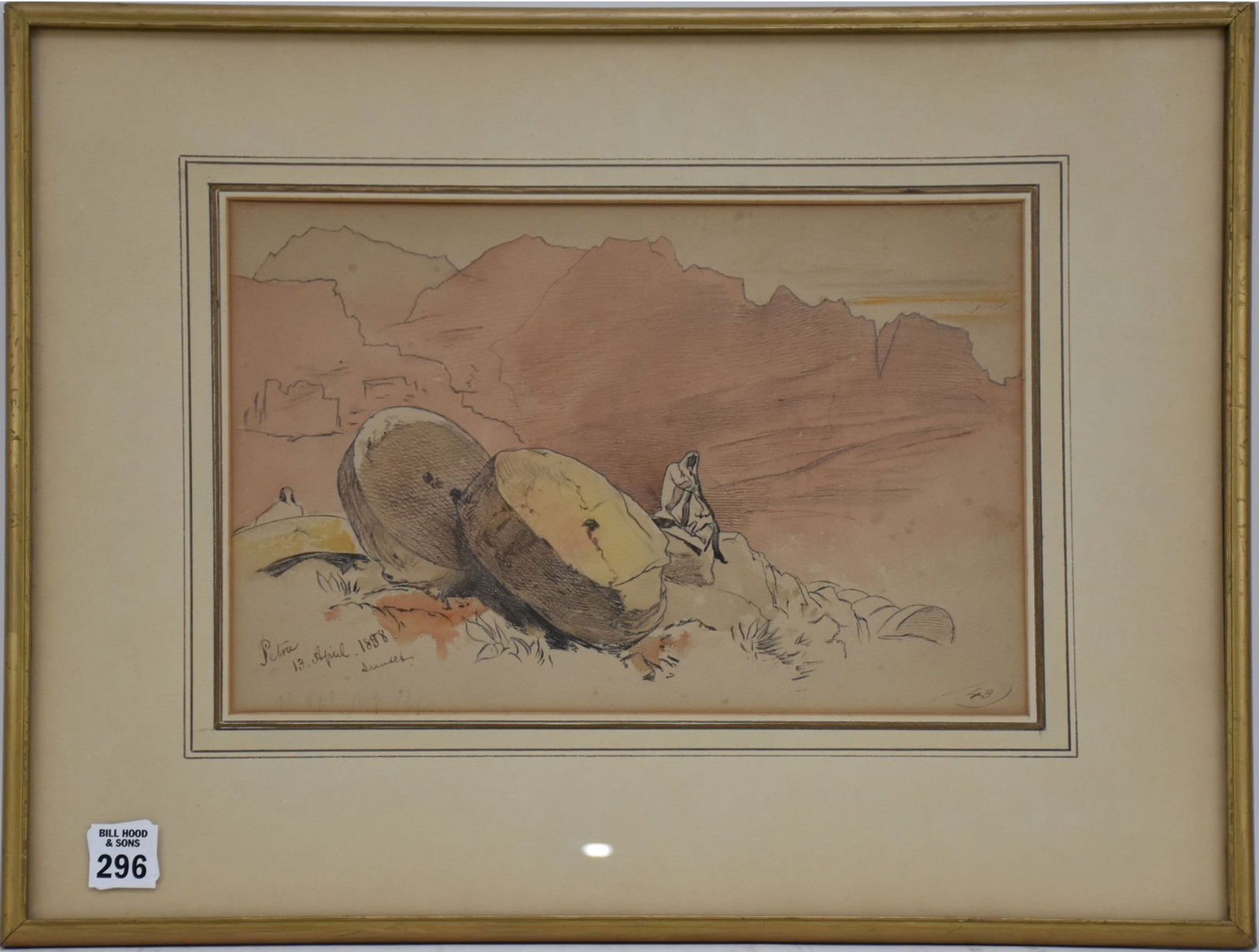 Edward Lear (UK 1812 - 1888) Petra- 1858 Study, label on reverse, no apparent signature. 8-1/2 x 12: Edward Lear (UK 1812 - 1888) Petra- 1858 Study, label on reverse, no apparent signature. 8-1/2 x 12 inches. Overall framed size 15 x 19 inches.