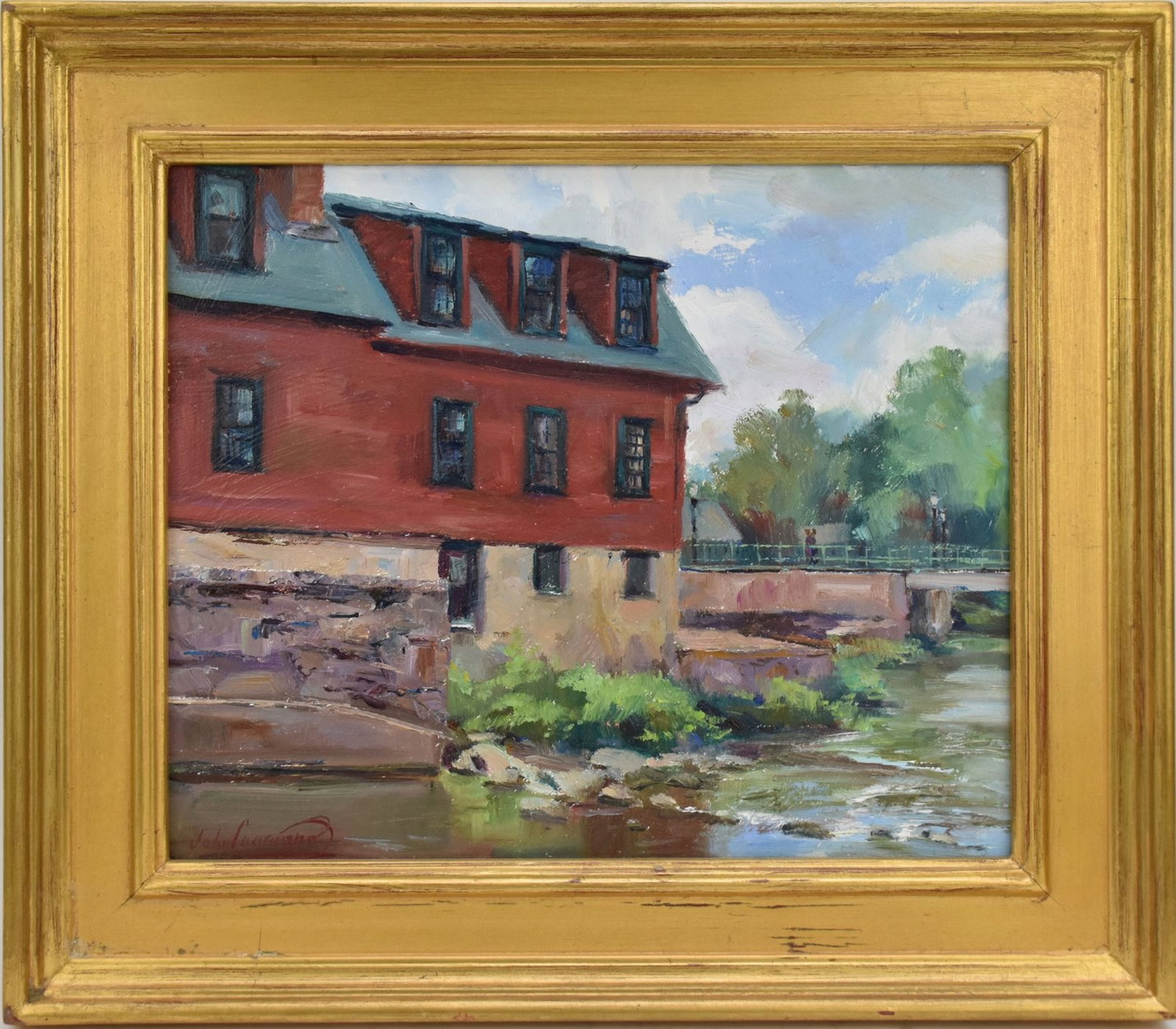 John S. Caggiano (Born 1949) oil on board Rockport, The Mill Works, 10 x 12 inches. overall frame: John S. Caggiano (Born 1949) oil on board Rockport, The Mill Works, 10 x 12 inches. overall frame size 13 1/2 x 15 1/2 sign lower left