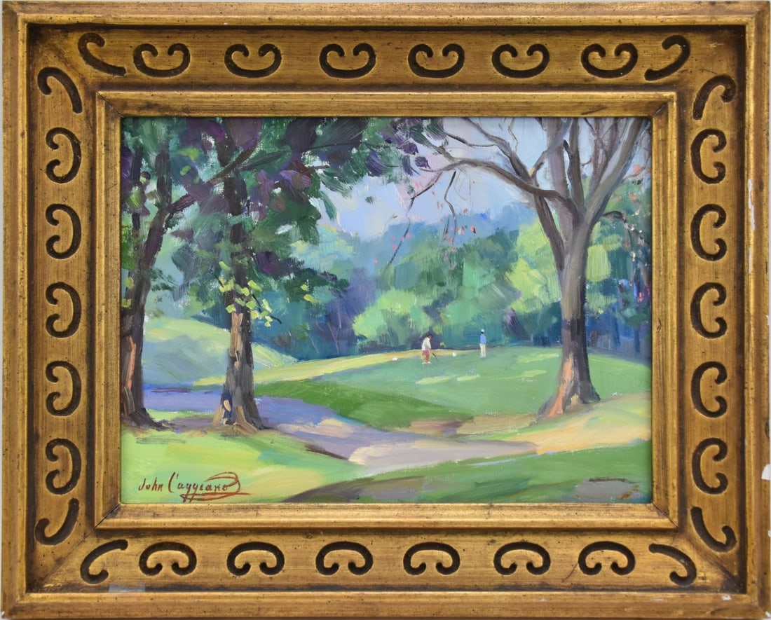 John S. Caggiano (Born 1949) oil on canvas, Golf Scene, 9 x 12 inches. overall frame size 13 x 16 (1 of 6)