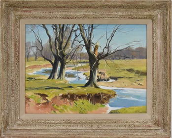 Harry Leith Ross (Pennsylvania 1886-1973) oil on artist board, Landscape river scene- Clover Brook