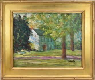 Evelyn Faherty (American 1919-2015) oil an artist board- Summer in Bucks County, 16 x 20 inches.