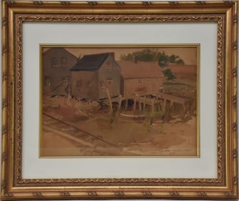 Watercolor on paper- dock scene- Edgartown Martha’s Vineyard -1935. signed illegible and dated